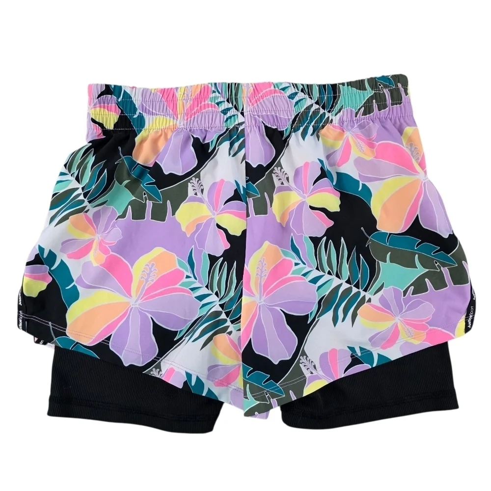 Justice Sport Girls XL 16/18 Floral Hibiscus 2-in-1 Running Athletic Shorts